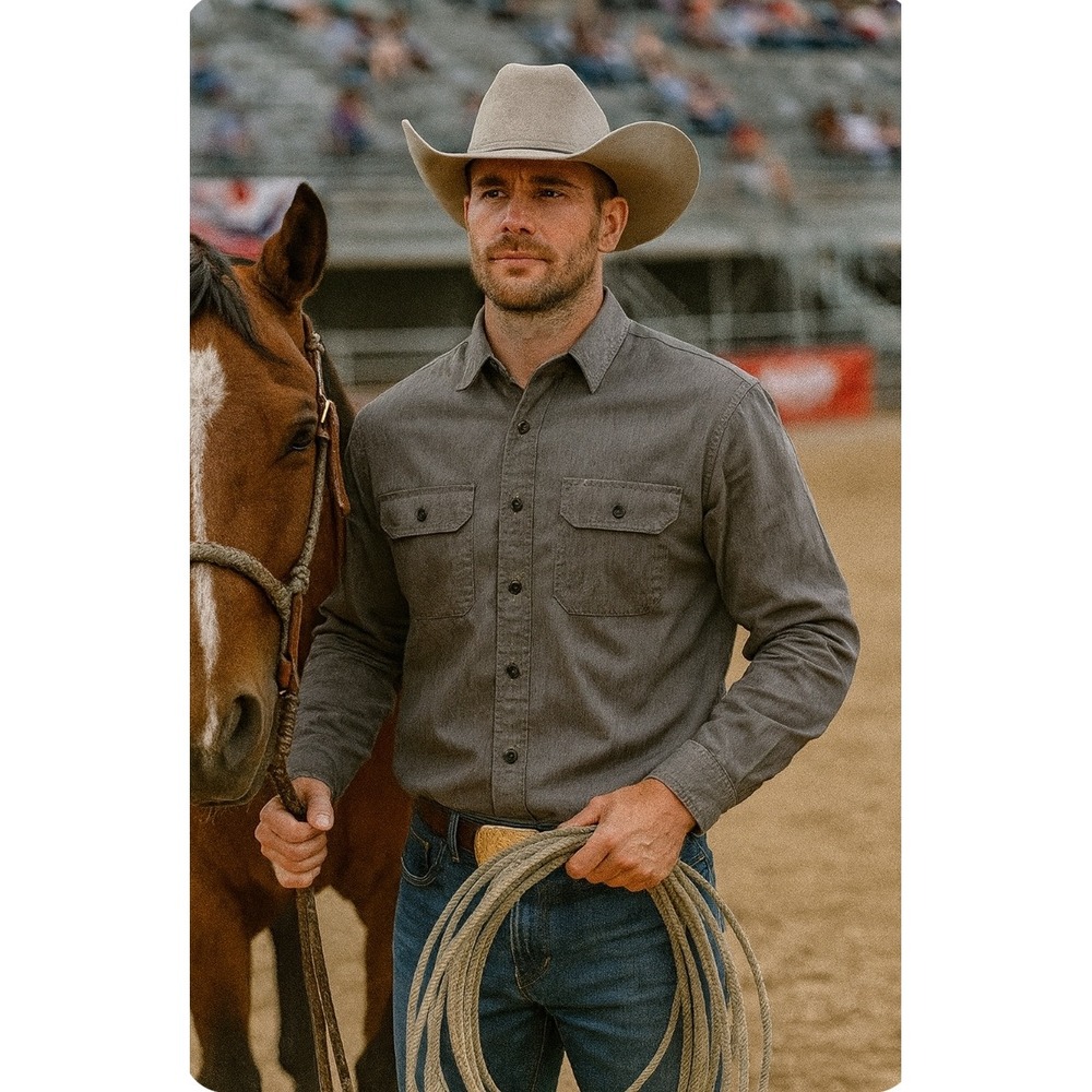 Wrangler Est.  1947 Shirt, Long Sleeve, Grey , Med. Rodeo roping  ranch cattle